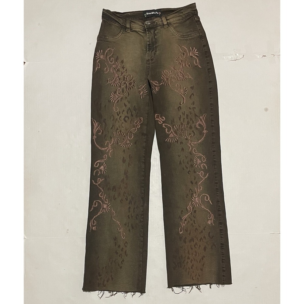 BrazilRoxx Jeans Women's Size 2 X 28.5 Embroidered Front Raw Hem Straight Leg